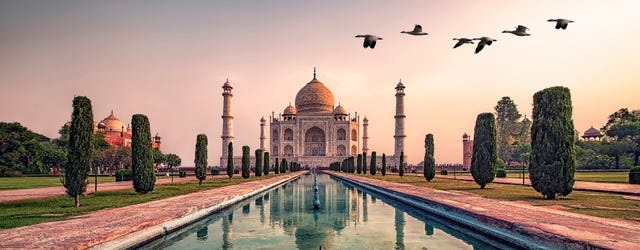 taj mahal in sunrise light, agra, india