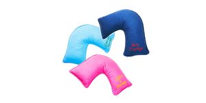 Pink, Product, Font, Turquoise, Travel pillow, Neck, Games, Magenta, Ear, 