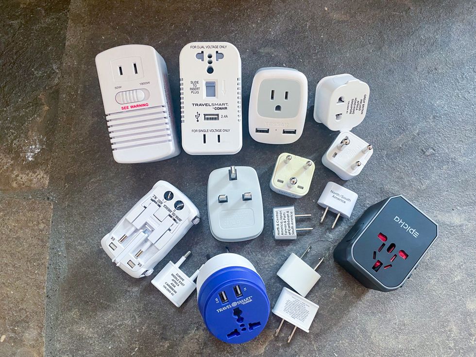 assortment of travel adapters