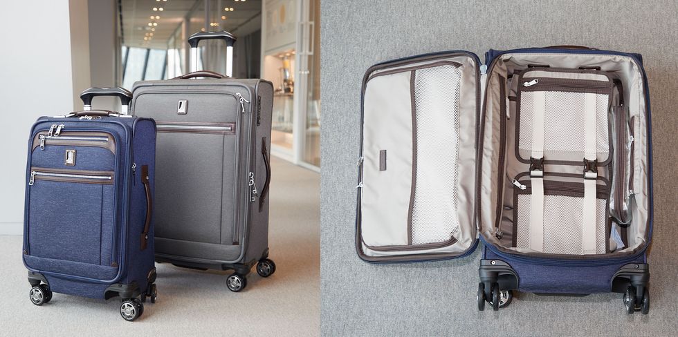 two samsonite suitcases open and closed