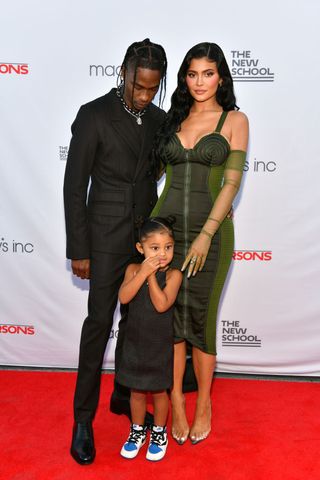 kylie jenner, travis scott, and stormi at the 72nd annual parsons benefit
