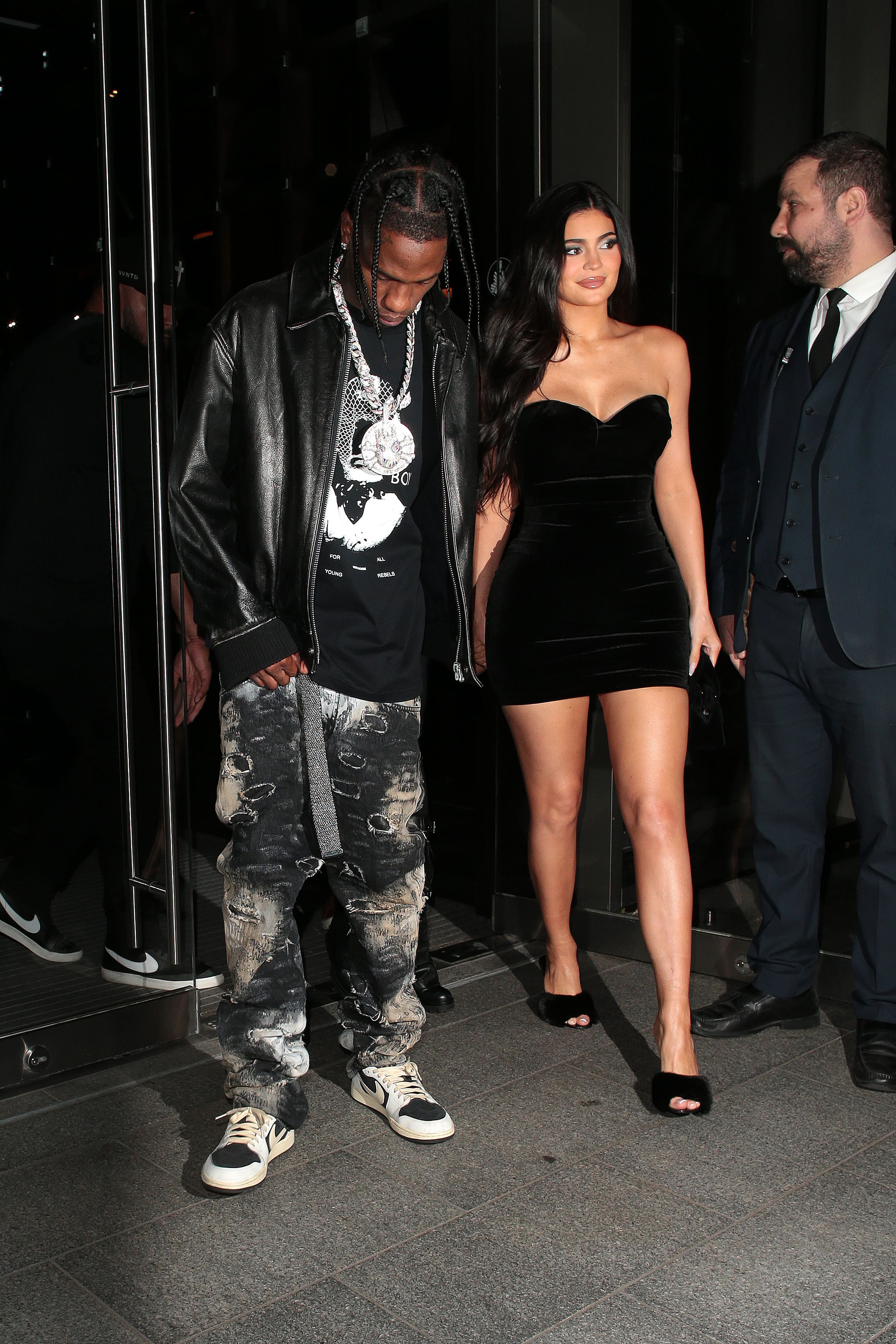Kylie Jenner Wears Little Black Dress Out in London With Travis Scott