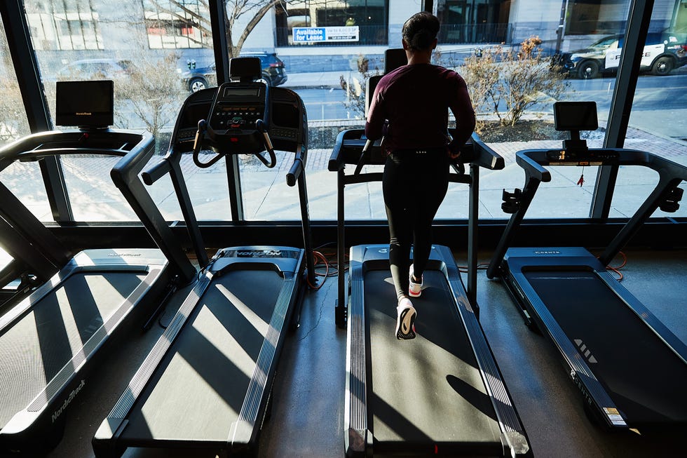 treadmill workout session in a gym