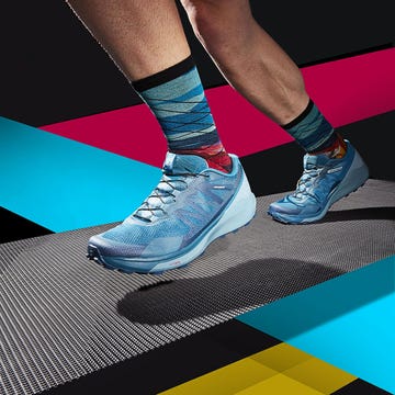 running shoe in motion on treadmill belt with vibrant background elements running shoe in motion on treadmill belt with vibrant background elements
