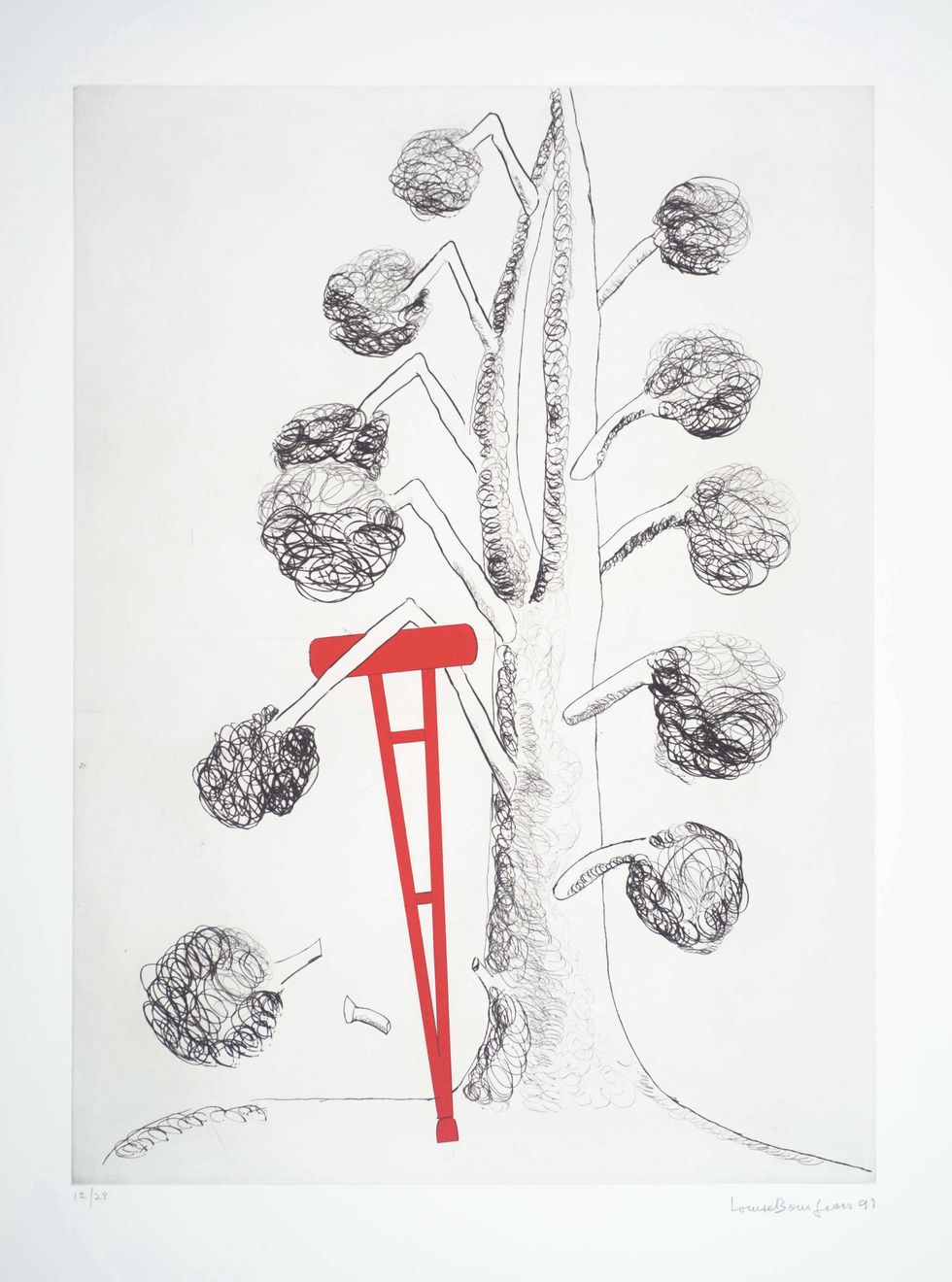 louise bourgeois, tree with red crutch,