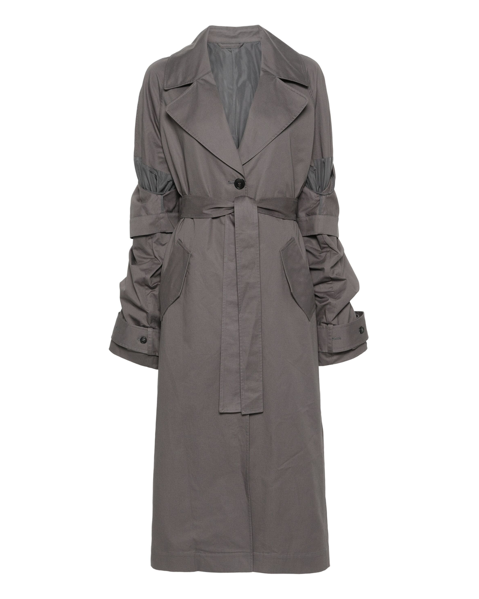 a grey trench coat