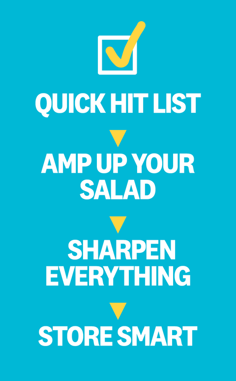 quick hit list 
amp up your salad
sharpen everything
store smart