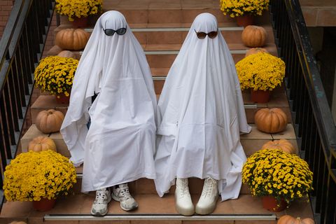 A trendy entertainment is to wear white bedspreads or sheets that symbolically depict ghosts.