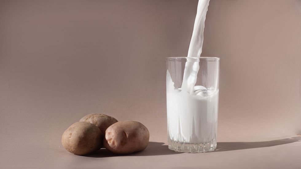trendy vegan potato milk healthy lifestyle, superfood, diet food lactose free milk for lactose allergy