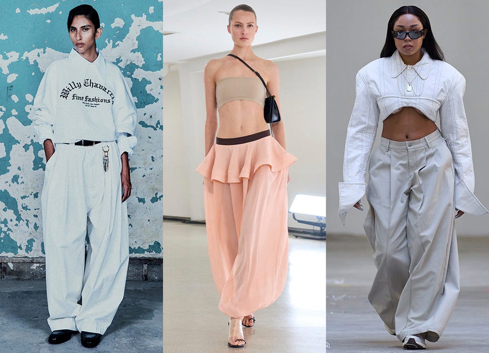 collage of models in voluminous pants