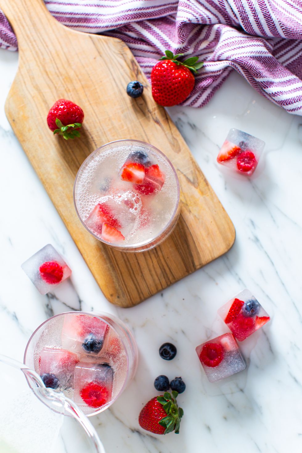 triple berry sparklers with berry ice cubes