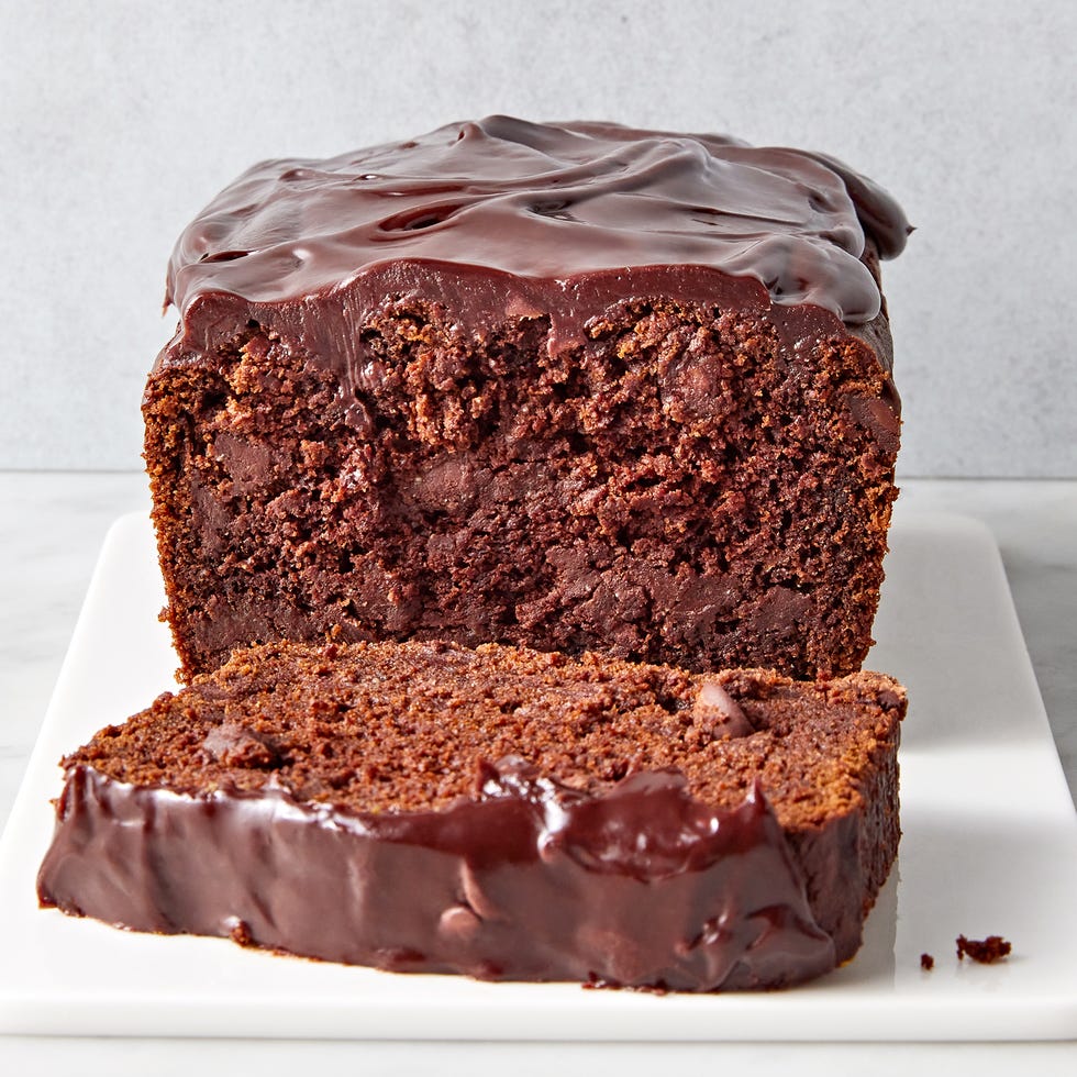 chocolate pumpkin bread with chocolate chips topped with a chocolate ganache