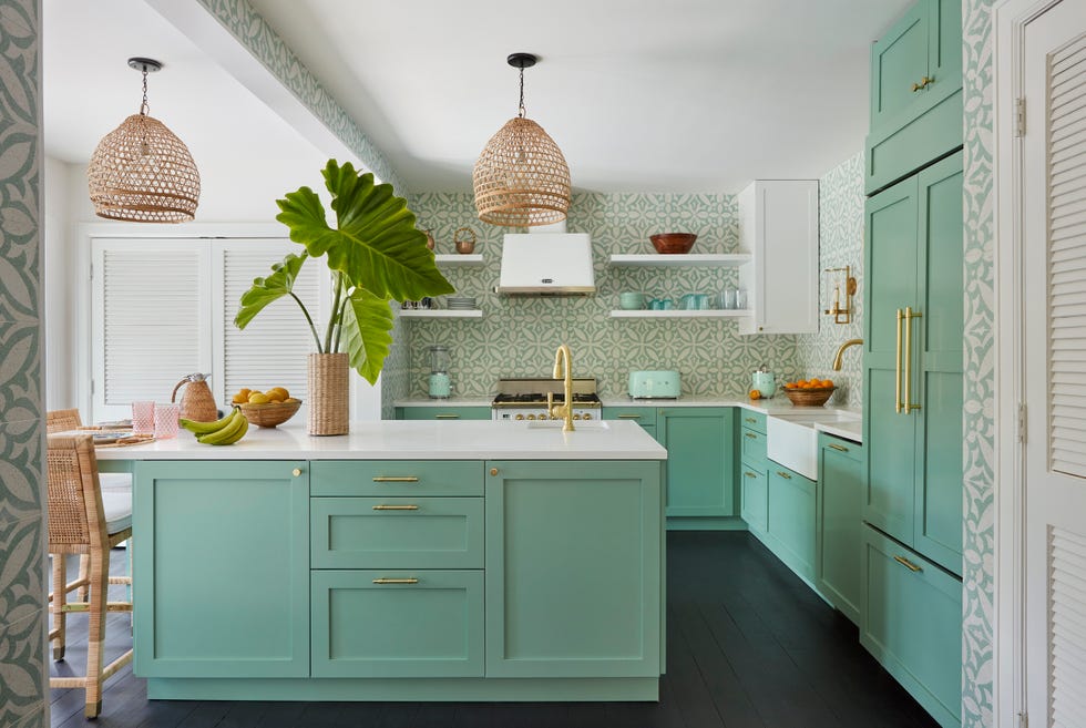 Kitchen with blue cabinets