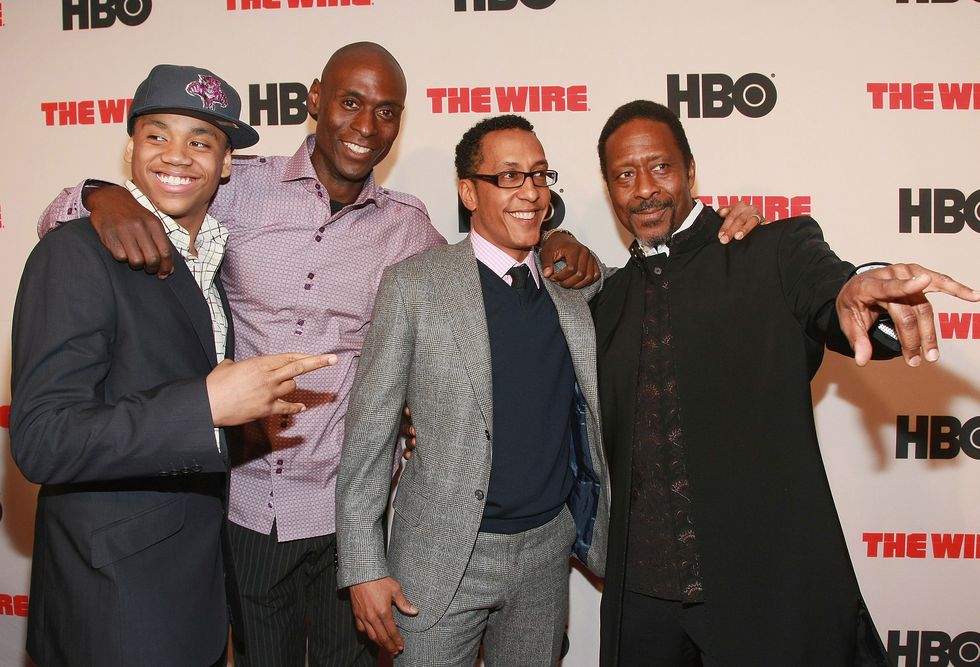 tristan wildes, lance reddick, andre royo, and clarke peters at a premiere party for the wire