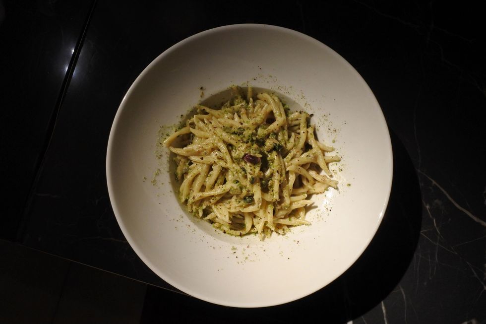trofie, plato del restaurante italiano vegano choose de madrid
