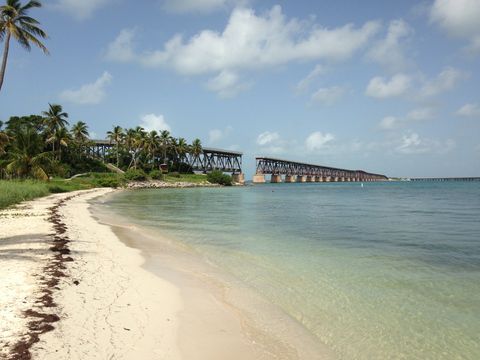 tropical beach and old flagler railway, bahia honda key, florida keys, florida, america, usa