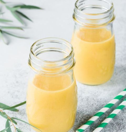 healthy smoothie recipes tropical fruit juice or smoothie in bottle