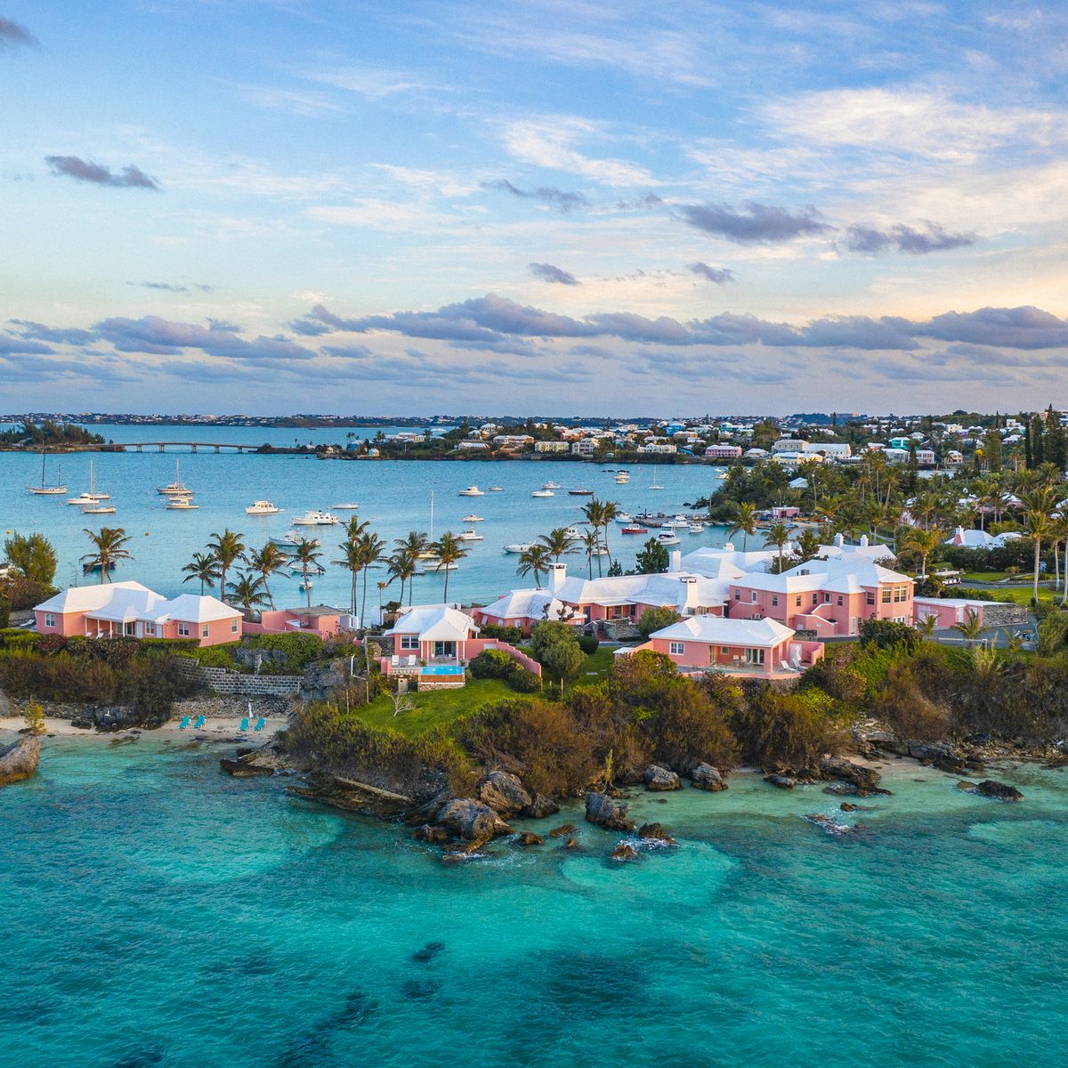 a tropical island with yachts and houses in bermuda