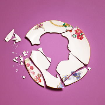 broken plate with silhouette of woman's face