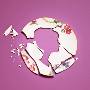 broken plate with silhouette of woman's face