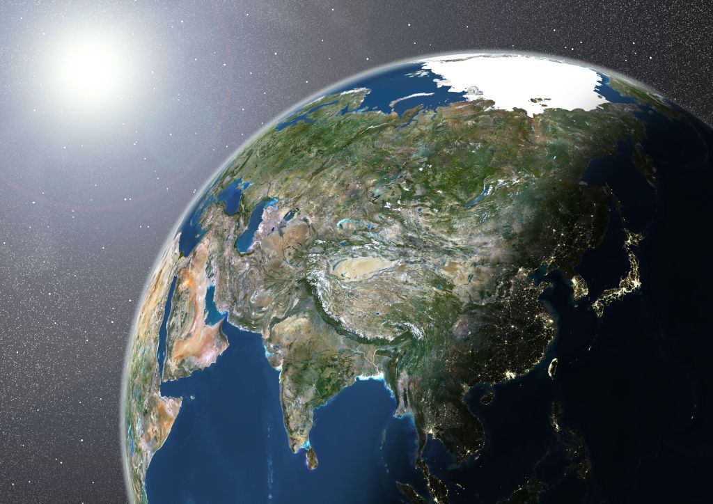 globe showing asia, true colour satellite image