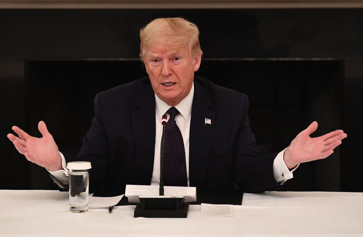 us president donald trump speaks during a meeting with resturant executives in the state dining room of the white house may 18, 2020, in washington, dc photo by brendan smialowski  afp photo by brendan smialowskiafp via getty images