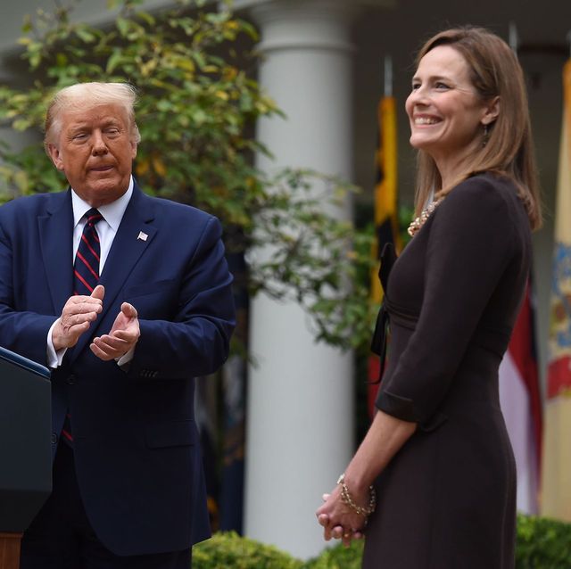 topshot   us president donald trump announces his us supreme court nominee, judge amy coney barrett r, in the rose garden of the white house in washington, dc on september 26, 2020   barrett, if confirmed by the us senate, will replace justice ruth bader ginsburg, who died on september 18 photo by olivier douliery  afp photo by olivier doulieryafp via getty images