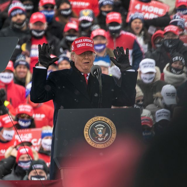washington, michigan   november 01 president donald trump addresses supporters at a campaign rally on november 01, 2020 in washington, michigan only days before the us election, president trump and democratic nominee joe biden campaigned in crucial swing states photo by john mooregetty images