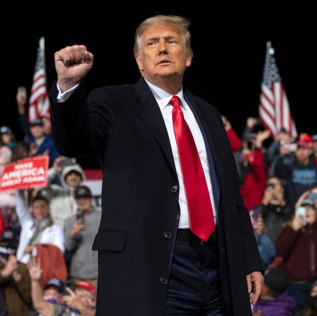 us president donald trump holds up his fist as he leaves the stage at the end of a rally to support republican senate candidates at valdosta regional airport in valdosta, georgia on december 5, 2020   president donald trump ventures out of washington on saturday for his first political appearance since his election defeat to joe biden, campaigning in georgia where two run off races will decide the fate of the us senate photo by andrew caballero reynolds  afp photo by andrew caballero reynoldsafp via getty images