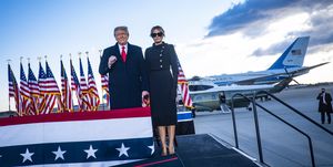 president donald trump and first lady melania trump acknowledge supporters at joint base andrews before boarding air force one for his last time as president on january 20, 2021 trump is traveling to his mar a lago club in palm beach, fla photo by pete marovich for the new york timesnytinaugnytinaug