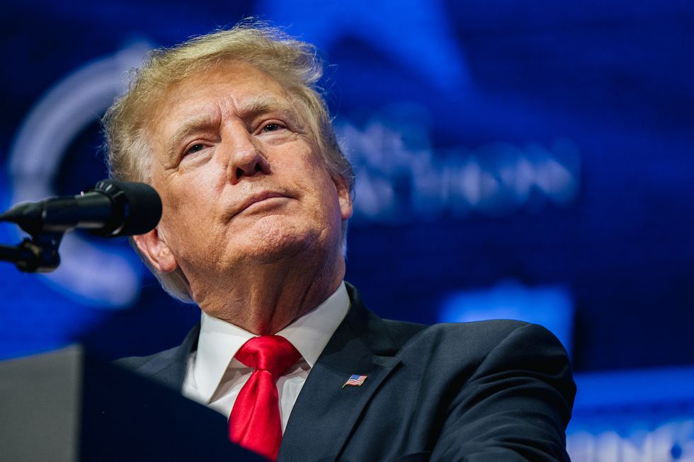 phoenix, arizona   july 24 former us president donald trump speaks during the rally to protect our elections conference on july 24, 2021 in phoenix, arizona the phoenix based political organization turning point action hosted former president donald trump alongside gop arizona candidates who have begun candidacy for government elected roles photo by brandon bellgetty images