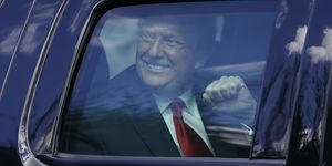 west palm beach, florida   january 20 outgoing us president donald trump waves to supporters lined along on the route to his mar a lago estate on january 20, 2021 in west palm beach, florida trump, the first president in more than 150 years to refuse to attend his successor's inauguration, is expected to spend the final minutes of his presidency at his mar a lago estate in florida photo by michael reavesgetty images