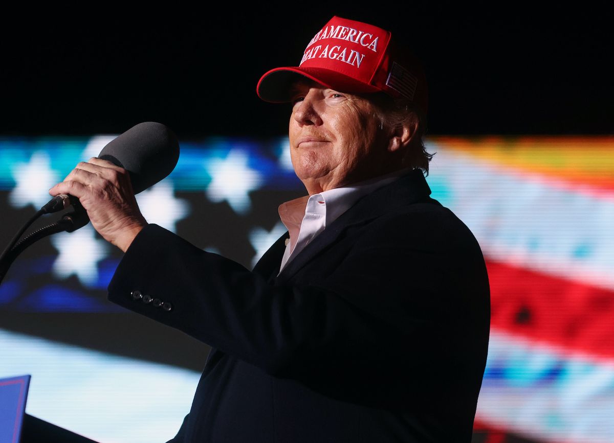 florence, arizona   january 15 former president donald trump prepares to speak at a rally at the canyon moon ranch festival grounds on january 15, 2022 in florence, arizona the rally marks trump's first of the midterm election year with  races for both the us senate and governor in arizona this year photo by mario tamagetty images