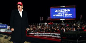 florence, arizona   january 15 former president donald trump departs after speaking at a rally at the canyon moon ranch festival grounds on january 15, 2022 in florence, arizona the rally marks trump's first of the midterm election year with  races for both the us senate and governor in arizona this year photo by mario tamagetty images