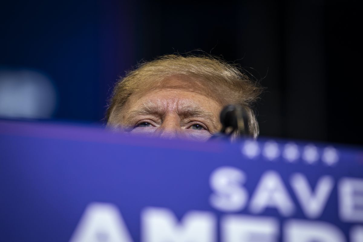 casper, wy   may 28 former president donald trump speaks on may 28, 2022 in casper, wyoming the rally is being held to support harriet hageman, rep liz cheneys primary challenger in wyoming photo by chet strangegetty images