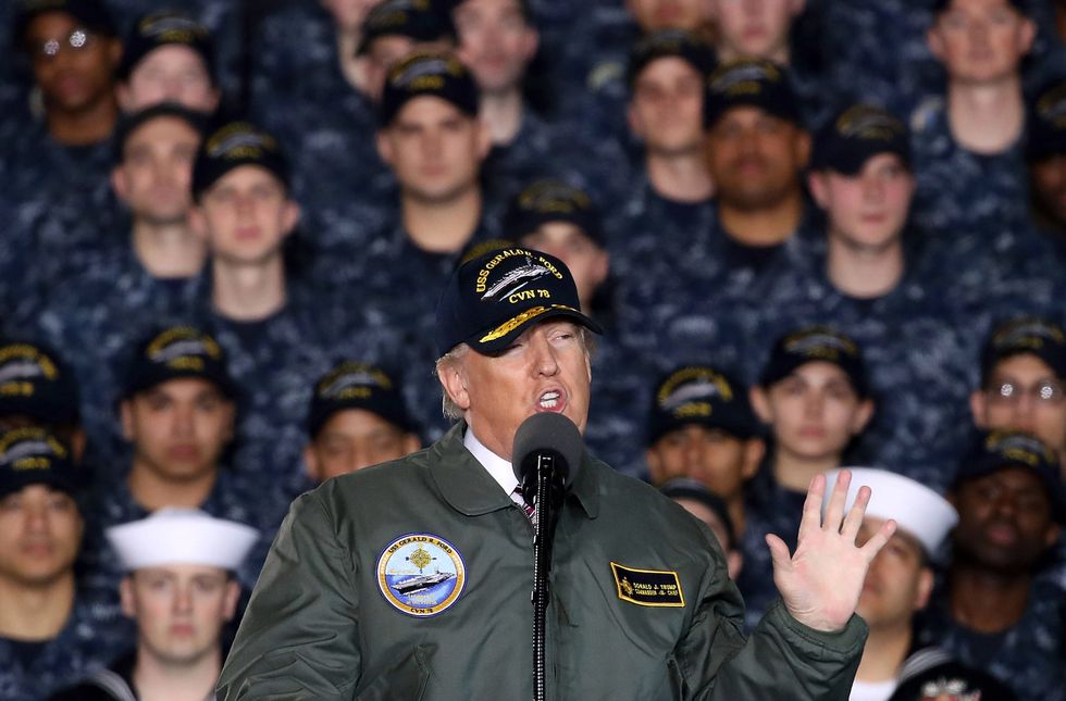 Donald Trump Delivers Remarks Aboard The USS Gerald R. Ford