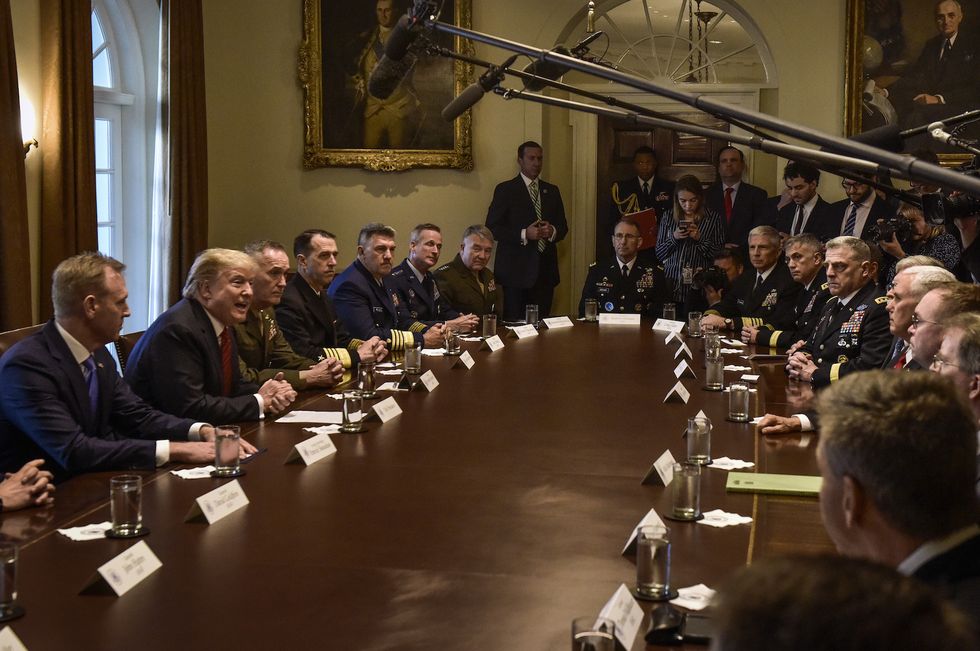 Presidential Donald Trump meets with senior military leaders in the White House, in Washington, DC.