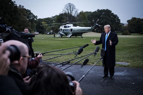washington, dc   october 26 president donald trump speaks to the media as he prepares to board marine one on the south lawn of the white house on october 26, 2018 in washington, dc trump was traveling to a rally in charlotte, nc photo by pete marovichgetty images
