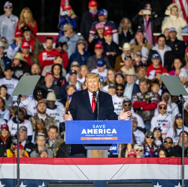 conroe, tx   january 29 former president donald trump speaks during the 'save america' rally at the montgomery county fairgrounds on january 29, 2022 in conroe, texas trump's visit was his first texas maga rally since 2019 photo by brandon bellgetty images