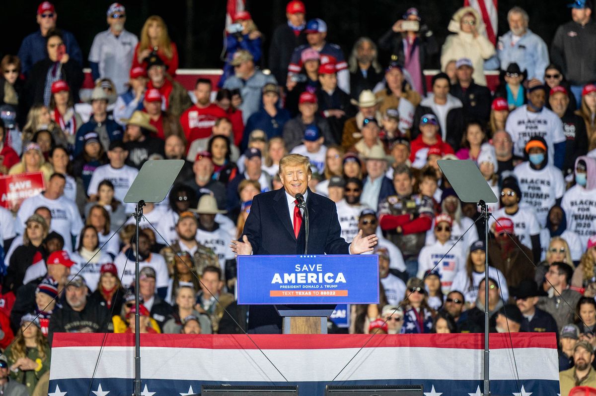 conroe, tx   january 29 former president donald trump speaks during the 'save america' rally at the montgomery county fairgrounds on january 29, 2022 in conroe, texas trump's visit was his first texas maga rally since 2019 photo by brandon bellgetty images