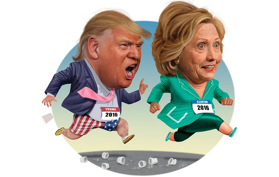 Trump Clinton illustration racing