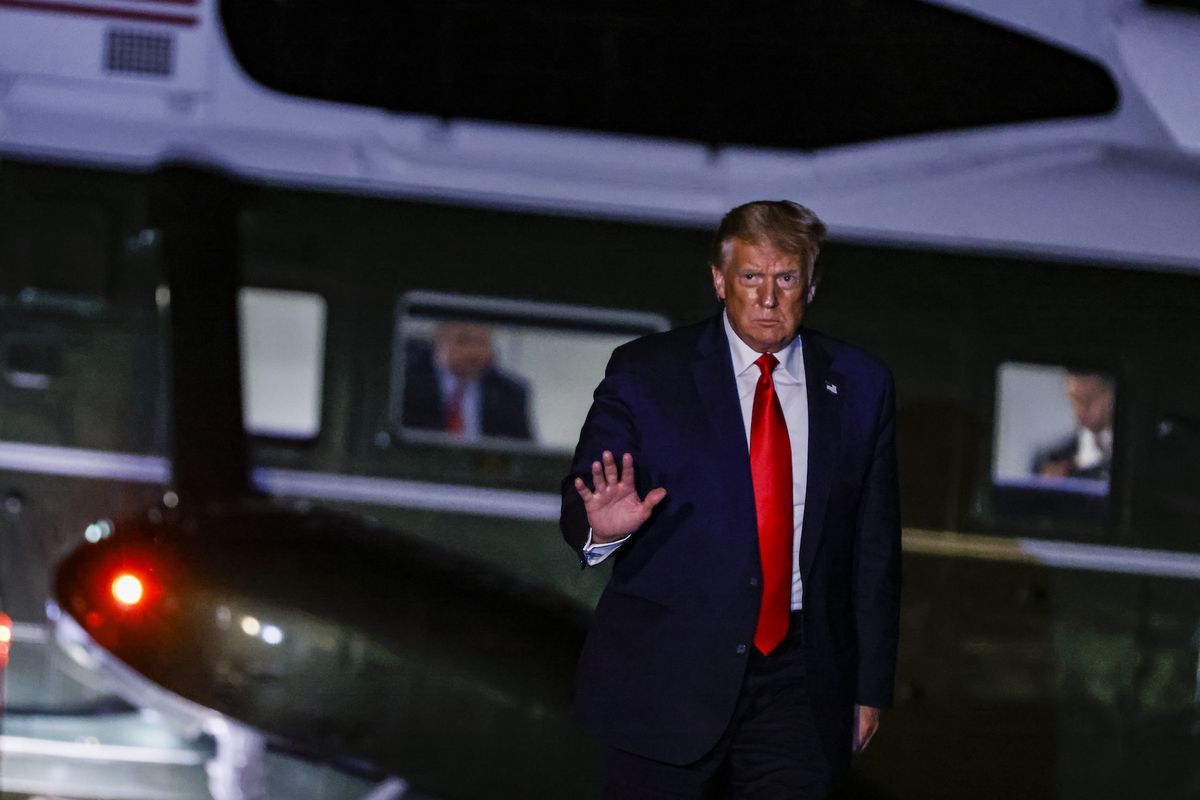 washington, dc   august 09 president donald trump arrives at the white house in marine one on august 9, 2020 in washington, dc the president spent the weekend at his property in new jersey where he attended multiple campaign and fund raising events photo by samuel corumgetty images
