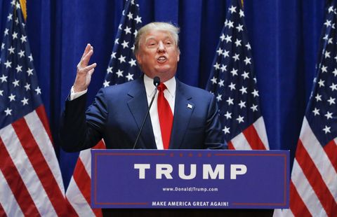 real estate mogul donald trump announces his bid for the presidency in the 2016 presidential race during an event at the trump tower on the fifth avenue in new york city on june 16, 2015 trump, one of america's most flamboyant and outspoken billionaires, threw his hat into the race tuesday for the white house, promising to make america great again the 69 year old long shot candidate ridiculed the country's current crop of politicians and vowed to take on the growing might of china in a speech launching his run for the presidency in 2016 "i am officially running for president of the united states and we are going to make our country great again," he said from a podium bedecked in us flags at trump tower on new york's fifth avenue the tycoon strode onto the stage after sailing down an escalator to the strains of "rockin' in the free world" by canadian singer neil young after being introduced by daughter ivanka his announcement follows years of speculation that the man known to millions as the bouffant haired host of american reality tv game show "the apprentice" would one day enter politics trump identifies himself as a republican, and has supported republican candidates in the past but in his announcement speech he did not explicitly say if he was running for the party's nomination or as an independentafp photo kena betancur        photo credit should read kena betancurafp via getty images