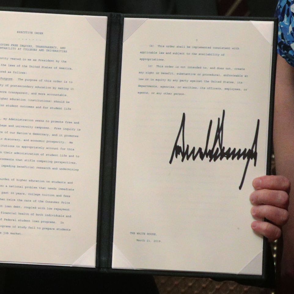 President Donald Trump Signs Executive Order To Uphold Free Speech On College Campuses