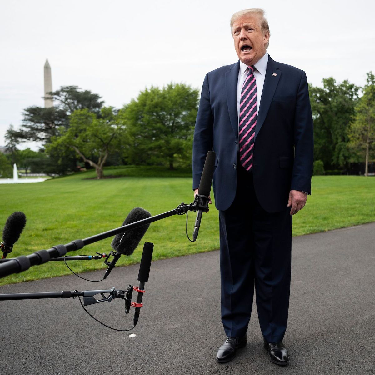 us president donald trump speaks as he departs the white house, on may 5, 2020, in washington, dc en route to arizona, where he will tour a mask factory and hold a roundtable on native american issues photo by jim watson  afp photo by jim watsonafp via getty images