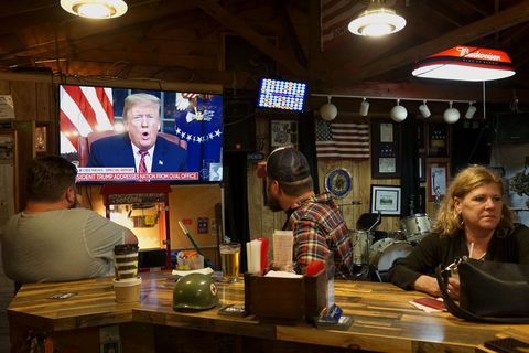 People Gather To Watch President Trump's Address On Border Security At An American Legion Post In Encinitas, California