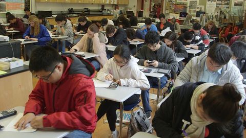 students at lowell high school take an ap physics midterm exam in a still photo from try harder