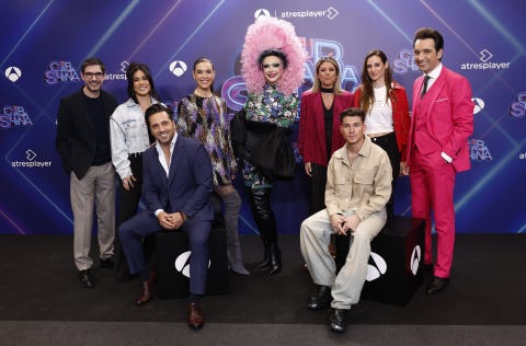 juanra bonet,raquel sanchez silva,david bustamante,conchita,miguel lago,conchita supremme de luxe,julia medina,raoul vazquez,valeria ros at photocall for tv show tu cara me suena in madrid on thursday, 04 april 2024