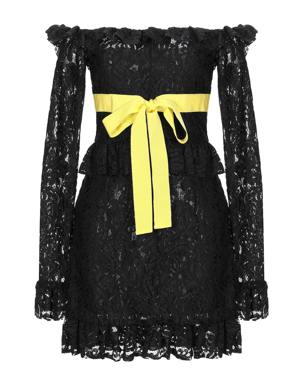Clothing, Black, Dress, Yellow, Cocktail dress, Day dress, Little black dress, Sleeve, Lace, Outerwear, 