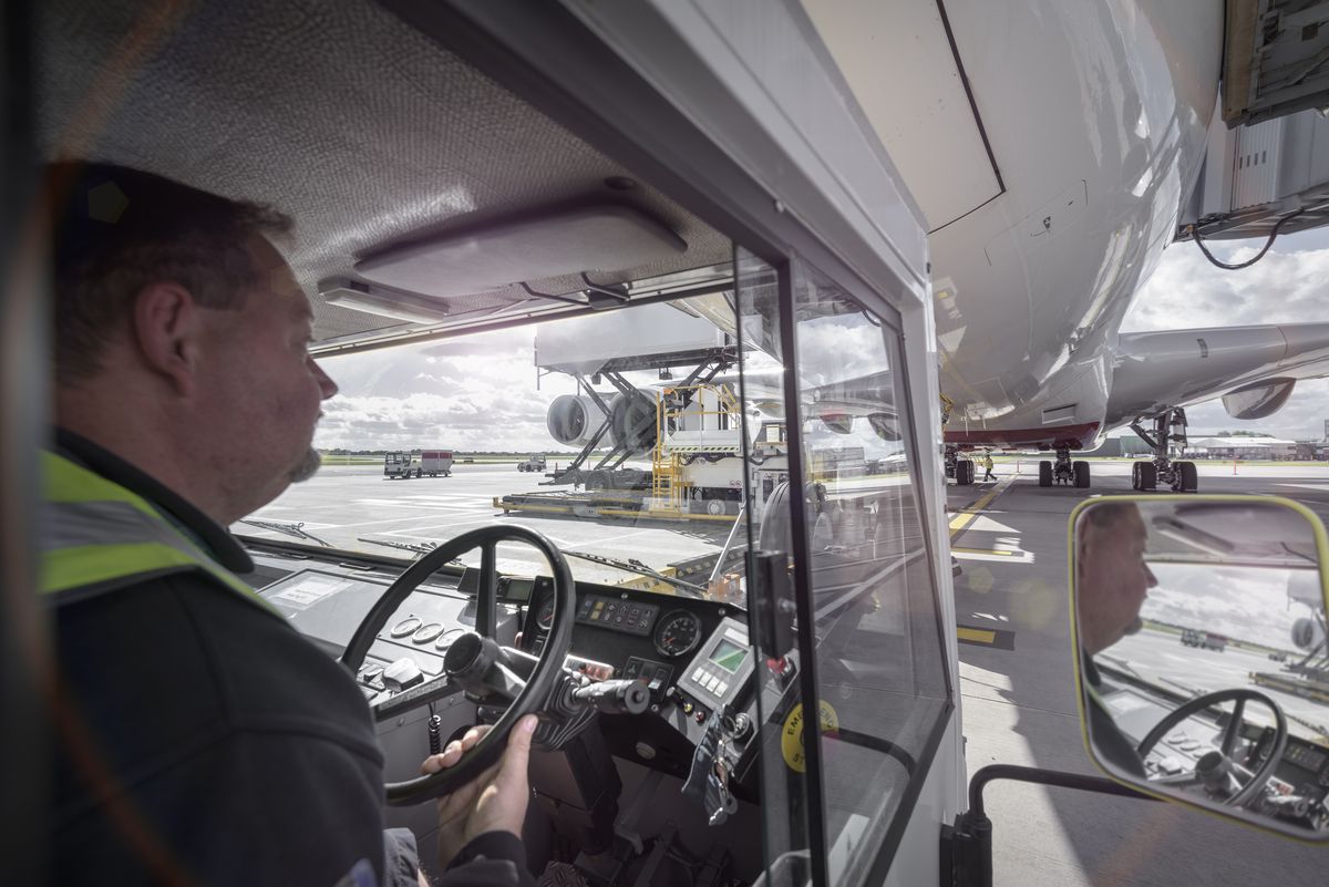 Tug driver towing A380 aircraft